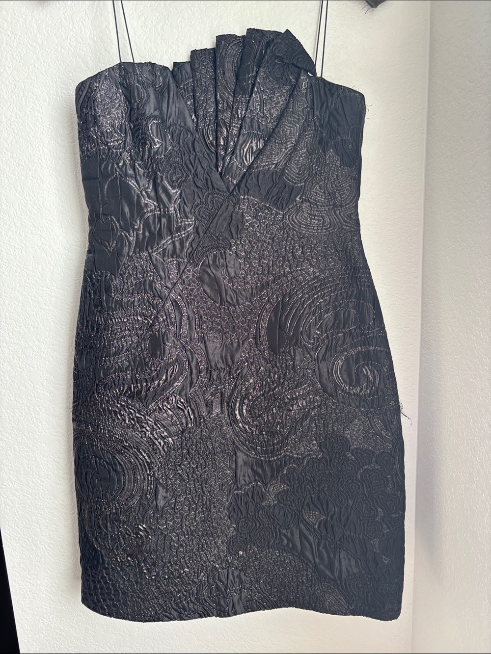 Elie Tahari Black Strapless Textured Mini Dress